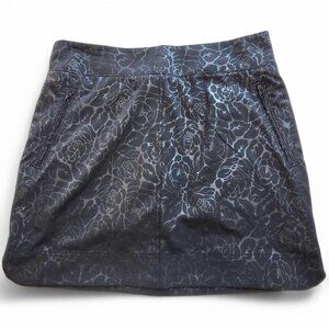 Orvis Womens Black Rose Embossed Pull-On Skort Zipper Pockets Small